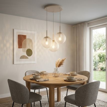 Brilagi - Pendel med wireophæng STELLA 3xE27/60W/230V beige/guld
