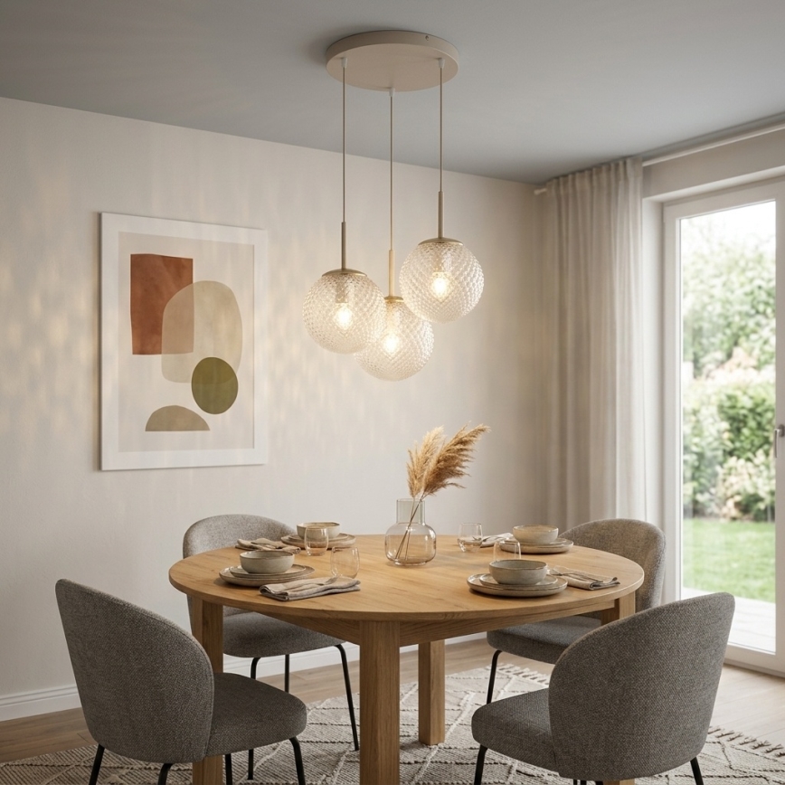 Brilagi - Pendel med wireophæng STELLA 3xE27/60W/230V beige/guld