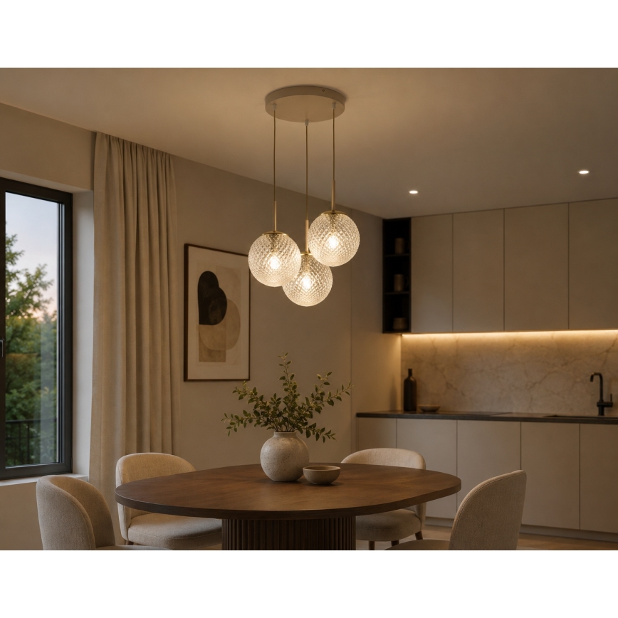 Brilagi - Pendel med wireophæng STELLA 3xE27/60W/230V beige/guld