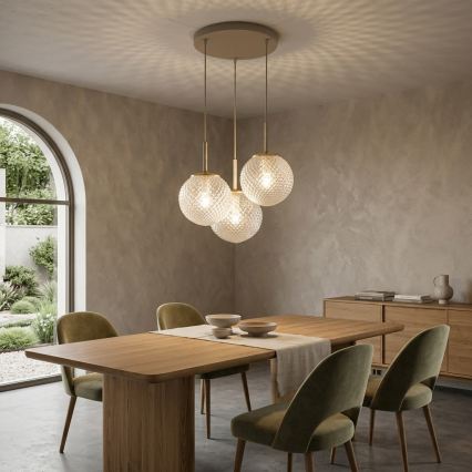 Brilagi - Pendel med wireophæng STELLA 3xE27/60W/230V beige/guld