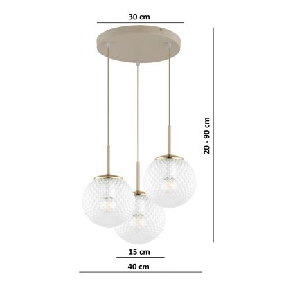 Brilagi - Pendel med wireophæng STELLA 3xE27/60W/230V beige/guld