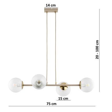 Brilagi - Pendel med wireophæng STELLA 4xE27/60W/230V beige/guld