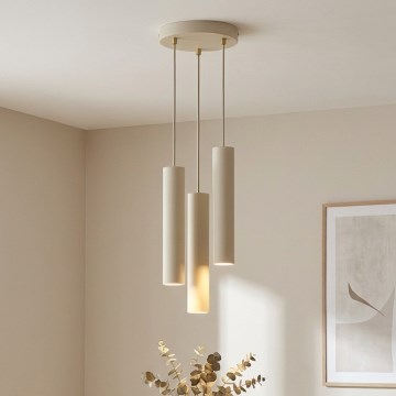 Brilagi - Pendel med wireophæng TUBE 3xGU10/15W/230V beige/guld