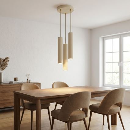 Brilagi - Pendel med wireophæng TUBE 3xGU10/15W/230V beige/guld