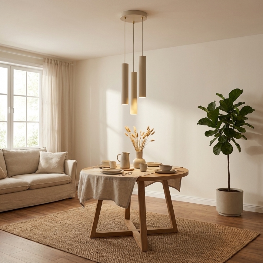 Brilagi - Pendel med wireophæng TUBE 3xGU10/15W/230V beige/guld