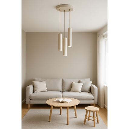 Brilagi - Pendel med wireophæng TUBE 3xGU10/15W/230V beige/guld