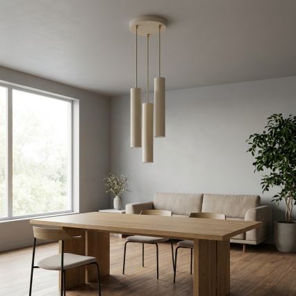 Brilagi - Pendel med wireophæng TUBE 3xGU10/15W/230V beige/guld