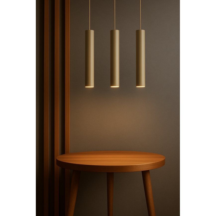 Brilagi - Pendel med wireophæng TUBE 3xGU10/15W/230V beige/guld