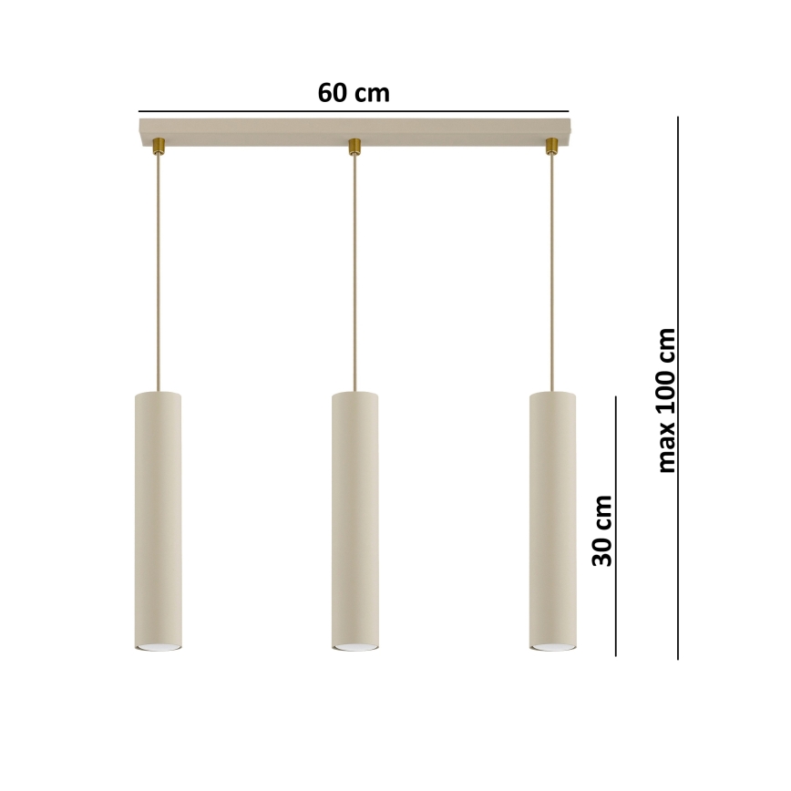 Brilagi - Pendel med wireophæng TUBE 3xGU10/15W/230V beige/guld
