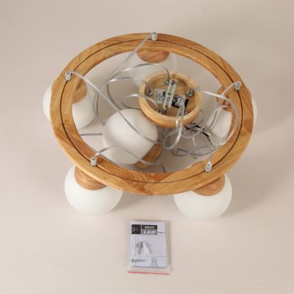 Brilagi - Pendel med wireophæng VISBY WOOD 6xE27/60W/230V Ø 58 cm i træ