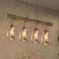 BRILAGI - Pendel med wireophæng WOOD GLASS 4xE27/60W/230V fyr/grå/røgbrun