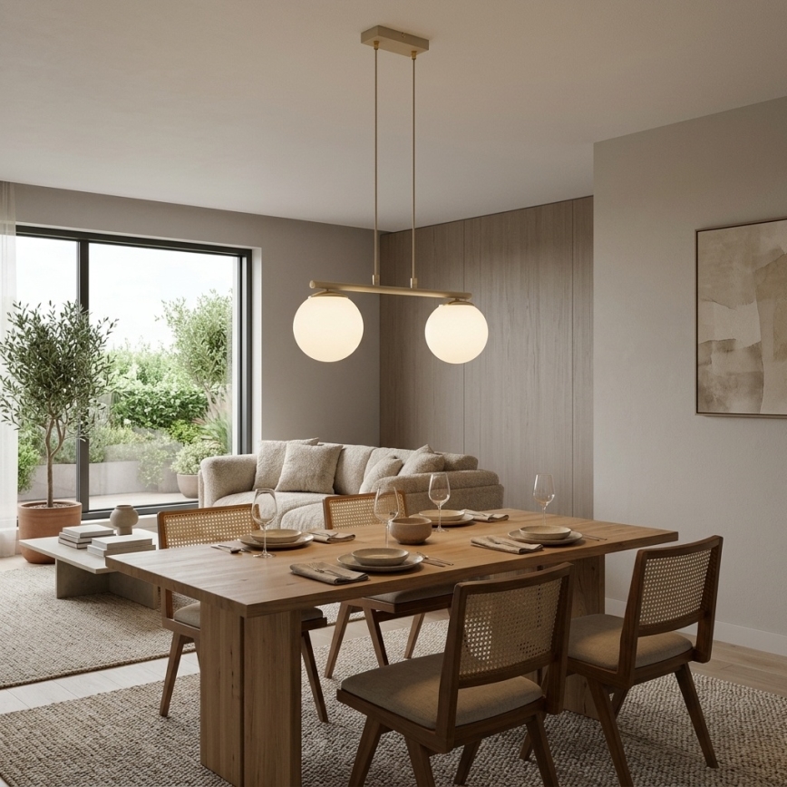 Brilagi - Pendel MILO på ledning 2xE27/60W/230V beige/guld