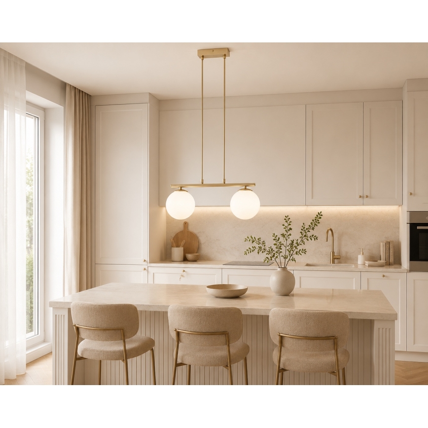 Brilagi - Pendel MILO på ledning 2xE27/60W/230V beige/guld