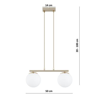 Brilagi - Pendel MILO på ledning 2xE27/60W/230V beige/guld