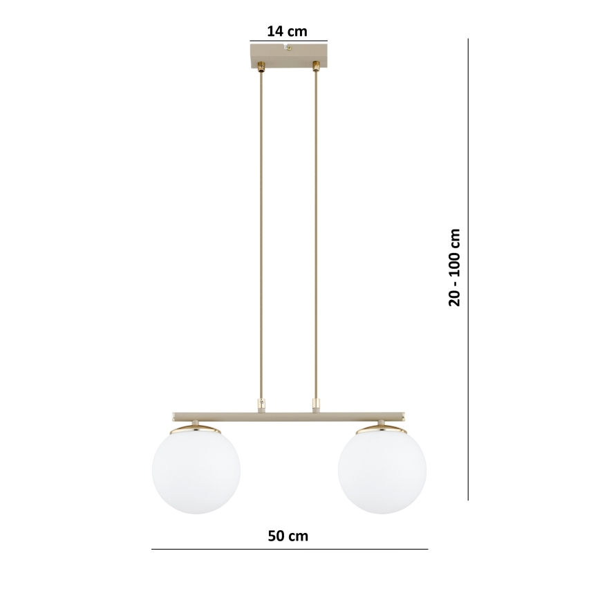 Brilagi - Pendel MILO på ledning 2xE27/60W/230V beige/guld