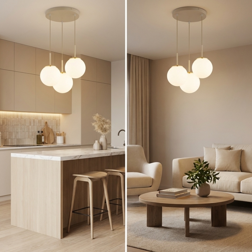 Brilagi - Pendel på kabel 3xE27/60W/230V beige/guld