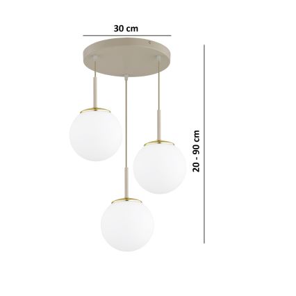 Brilagi - Pendel på kabel 3xE27/60W/230V beige/guld