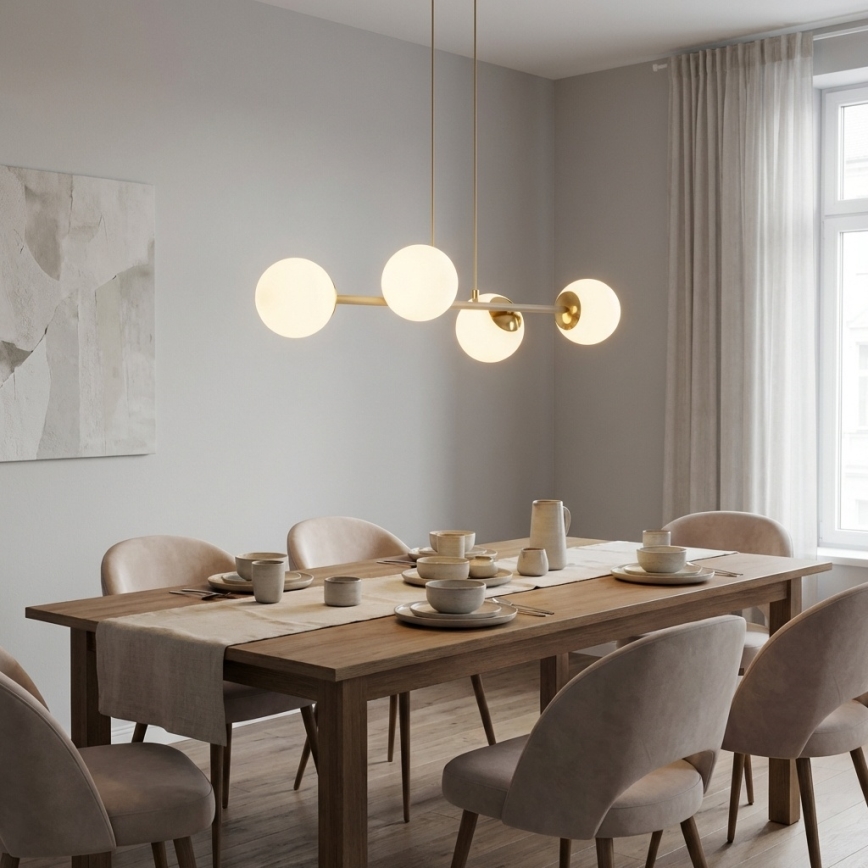 Brilagi - Pendel på kabel 4xE27/60W/230V beige/guld