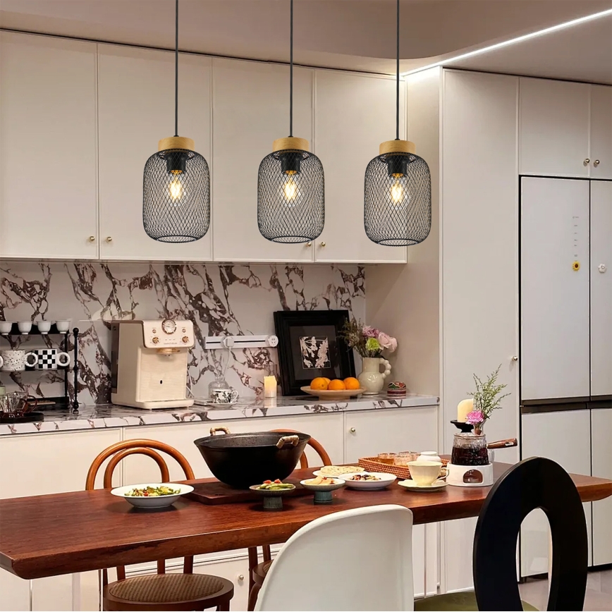 Brilagi - Pendel på kabel BASKLITE 3xE27/15W/230V gummitræ/sort