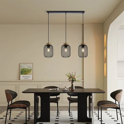 Brilagi - Pendel på kabel BASKLITE 3xE27/15W/230V gummitræ/sort