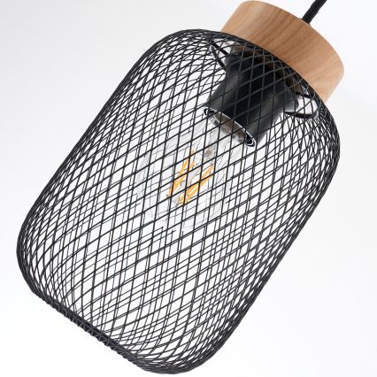 Brilagi - Pendel på kabel BASKLITE 3xE27/15W/230V gummitræ/sort