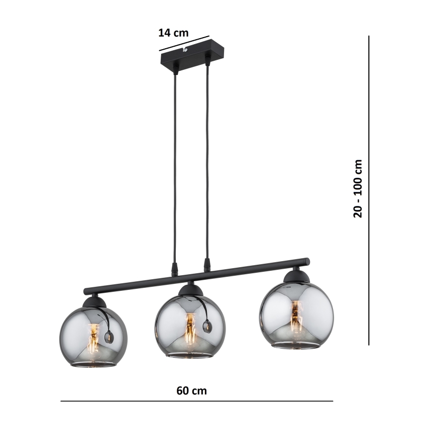 BRILAGI - Pendel på kabel DIOR 3xE27/60W/230V sort/røggrå