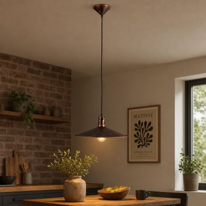 BRILAGI - Pendel på kabel FORGE 1xE27/60W/230V Ø 36 cm patina/kobber