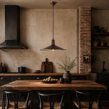 BRILAGI - Pendel på kabel FORGE 1xE27/60W/230V Ø 36 cm patina/kobber