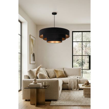 Brilagi - Pendel på kabel LUNETA 3xE27/60W/230V Ø 80 cm sort/guld