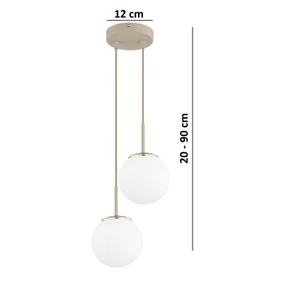Brilagi - Pendel på kabel MILO ECRU 2xE27/60W/230V beige/guld