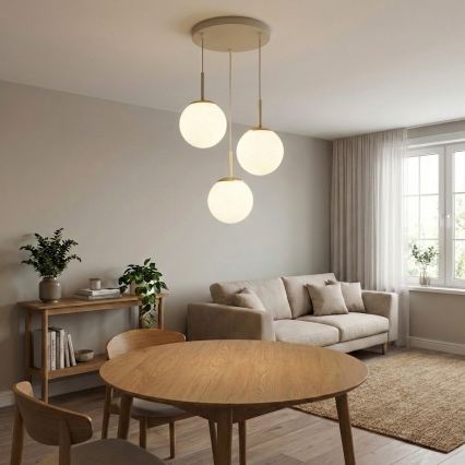 Brilagi - Pendel på kabel MILO ECRU 3xE27/60W/230V beige/guld