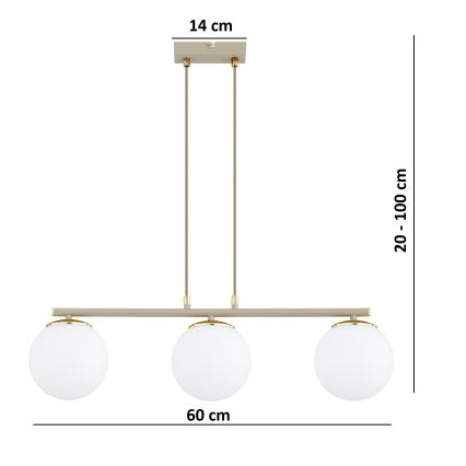 Brilagi - Pendel på kabel MILO ECRU 3xE27/60W/230V beige/guld