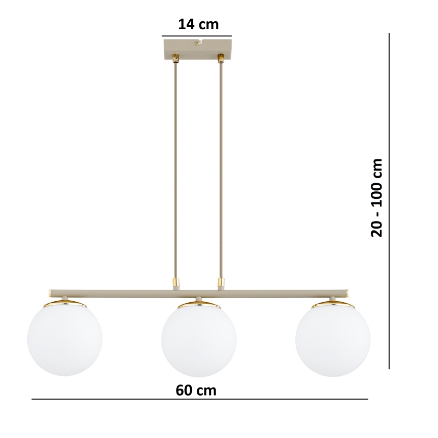 Brilagi - Pendel på kabel MILO ECRU 3xE27/60W/230V beige/guld