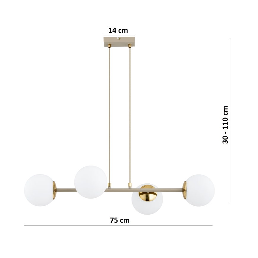 Brilagi - Pendel på kabel MILO ECRU 4xE27/60W/230V beige/guld