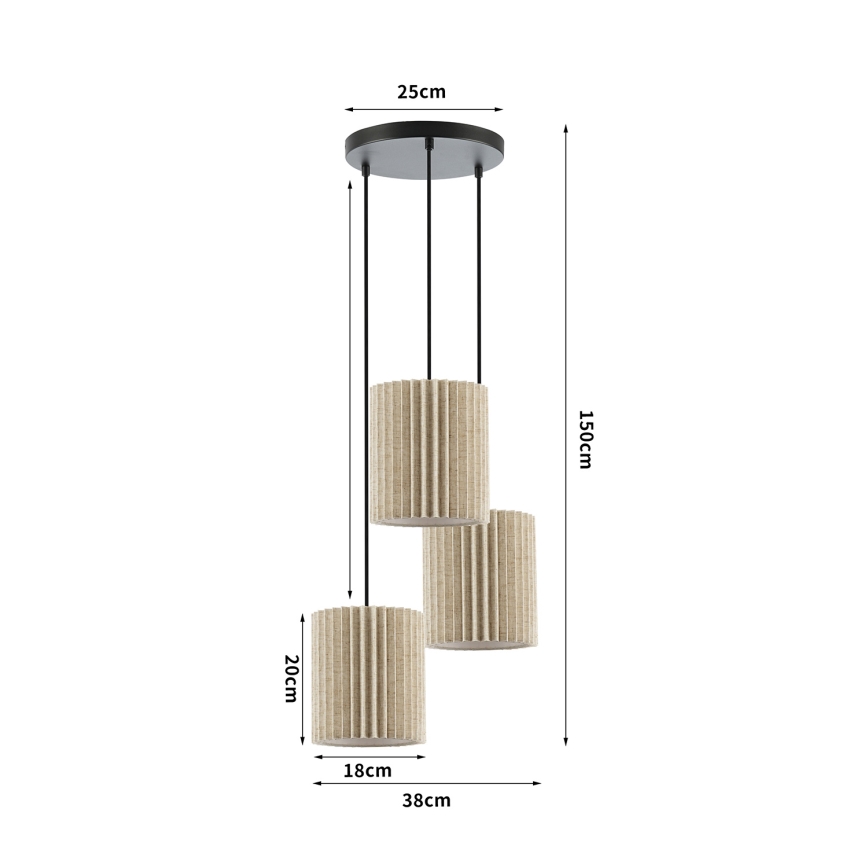 Brilagi - Pendel på kabel NORDIC WAVE 3xE27/15W/230V Ø 38 cm hør/sort