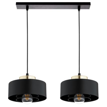 Brilagi - Pendel på kabel SPRING 2xE27/60W/230V sort/guld