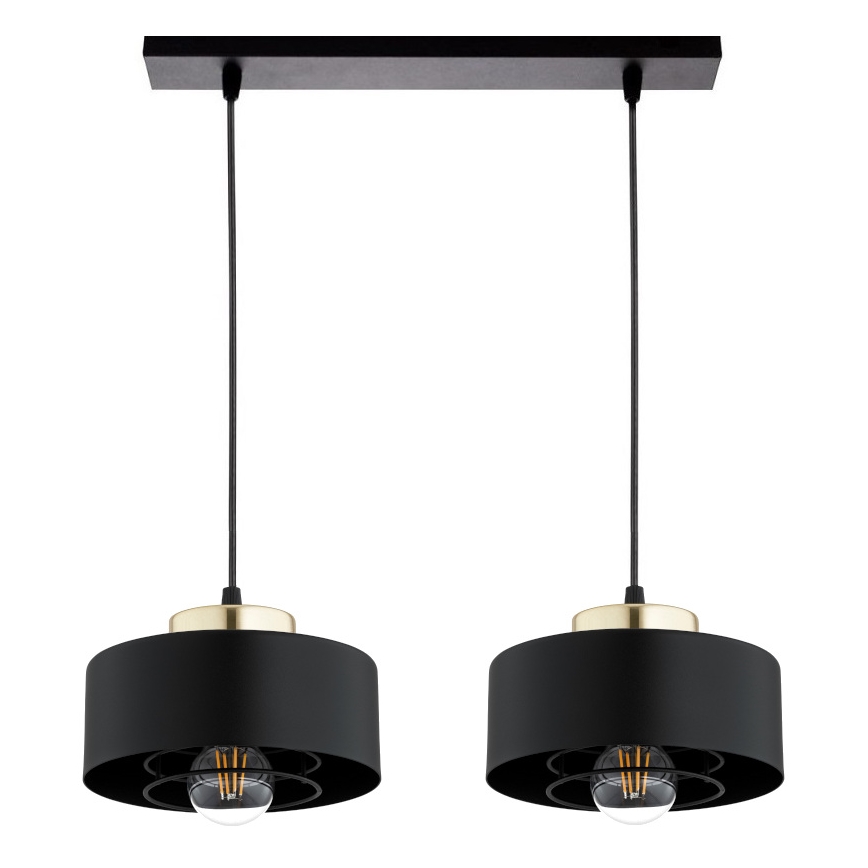 Brilagi - Pendel på kabel SPRING 2xE27/60W/230V sort/guld