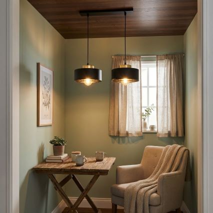 Brilagi - Pendel på kabel SPRING 2xE27/60W/230V sort/guld