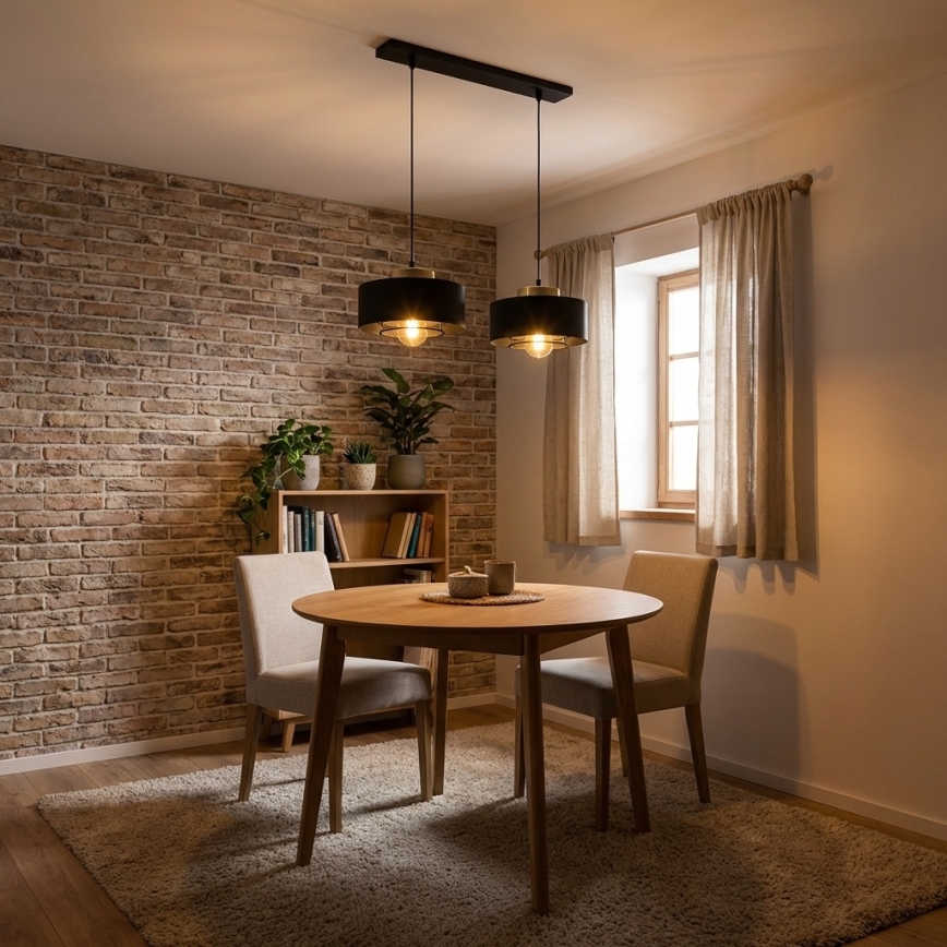 Brilagi - Pendel på kabel SPRING 2xE27/60W/230V sort/guld