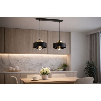 Brilagi - Pendel på kabel SPRING 2xE27/60W/230V sort/guld