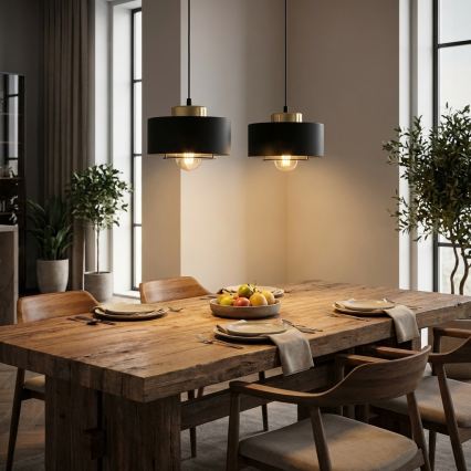 Brilagi - Pendel på kabel SPRING 2xE27/60W/230V sort/guld
