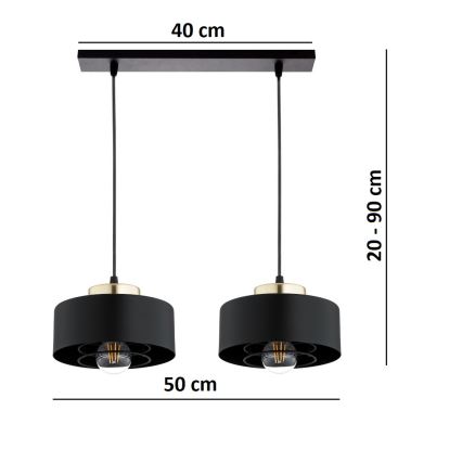Brilagi - Pendel på kabel SPRING 2xE27/60W/230V sort/guld