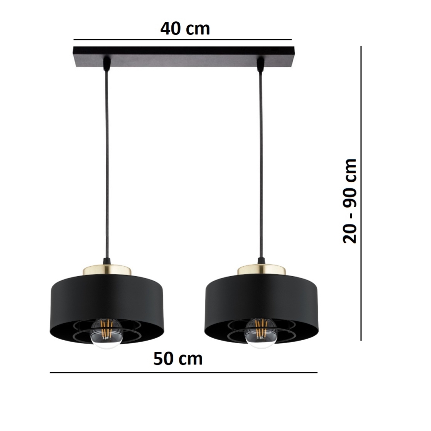 Brilagi - Pendel på kabel SPRING 2xE27/60W/230V sort/guld