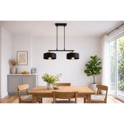 Brilagi - Pendel på kabel SPRING 2xE27/60W/230V sort/guld