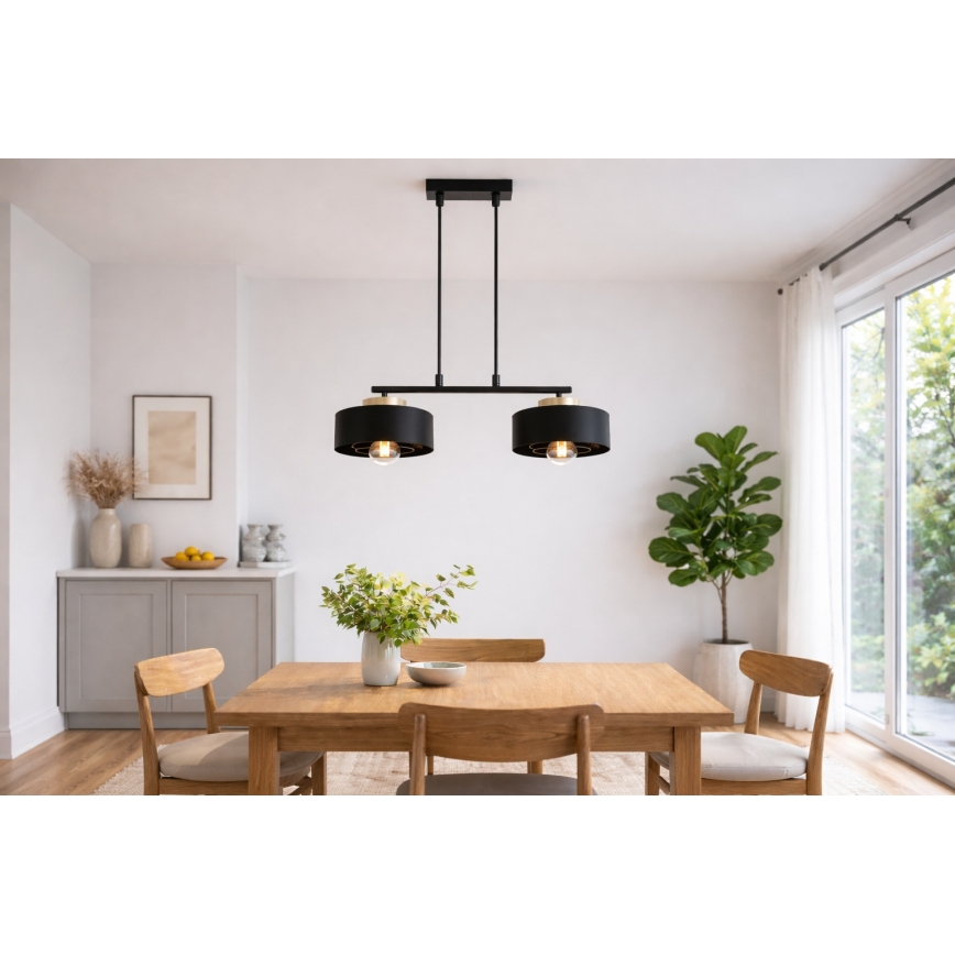 Brilagi - Pendel på kabel SPRING 2xE27/60W/230V sort/guld
