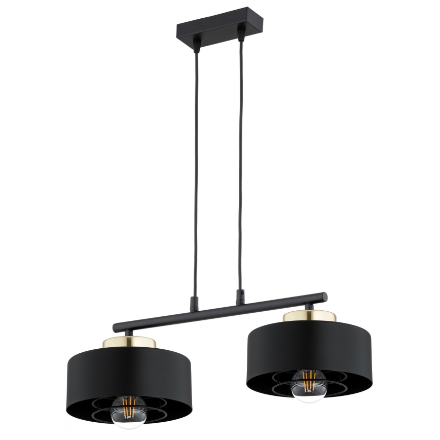Brilagi - Pendel på kabel SPRING 2xE27/60W/230V sort/guld