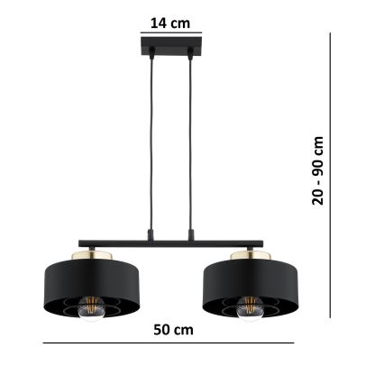 Brilagi - Pendel på kabel SPRING 2xE27/60W/230V sort/guld