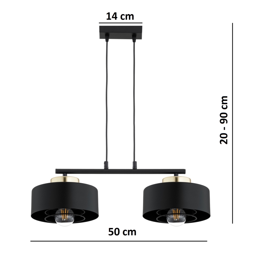 Brilagi - Pendel på kabel SPRING 2xE27/60W/230V sort/guld