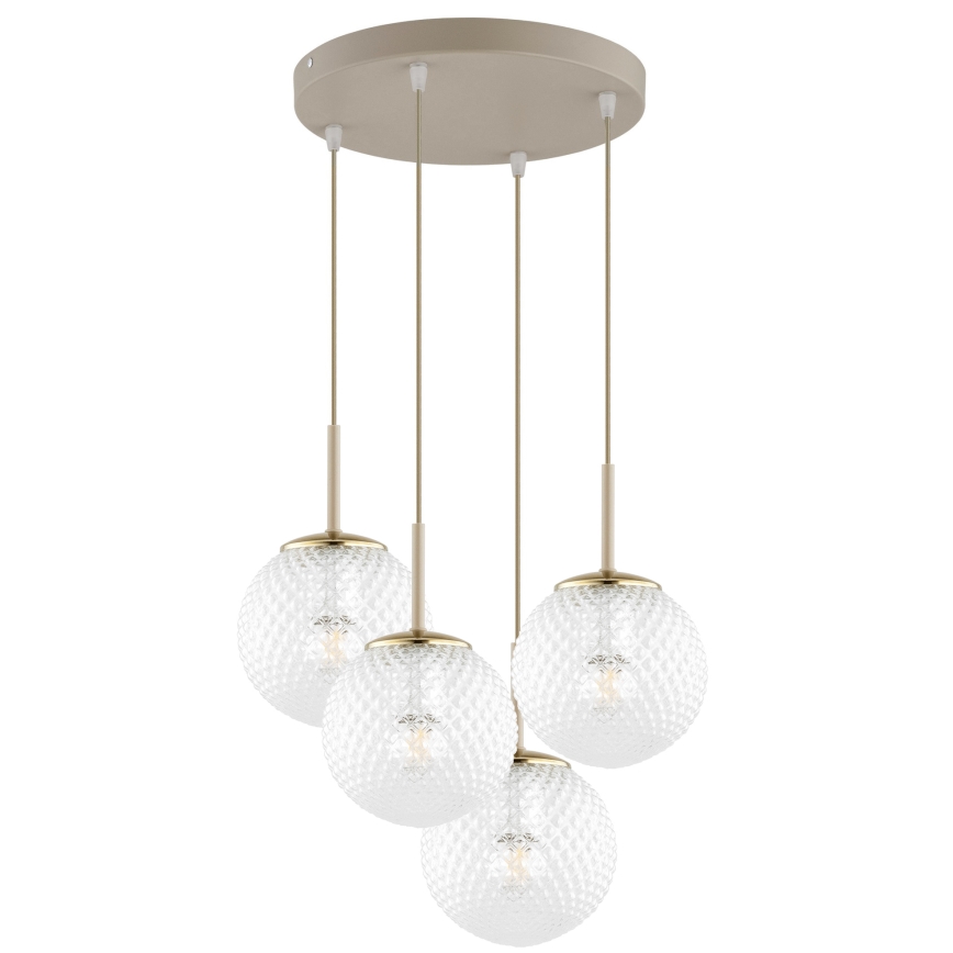 Brilagi - Pendel på kabel STELLA 4xE27/60W/230V beige/guldfarvet