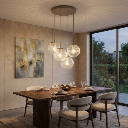 Brilagi - Pendel på kabel STELLA 4xE27/60W/230V beige/guldfarvet